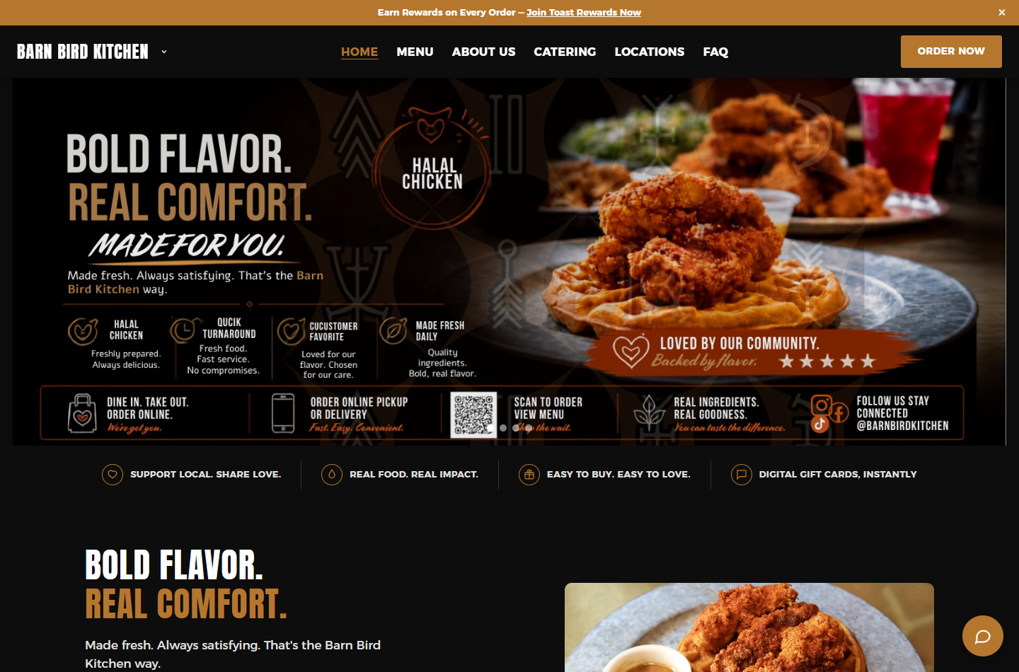 Screenshot of Barn Bird Kitchen website