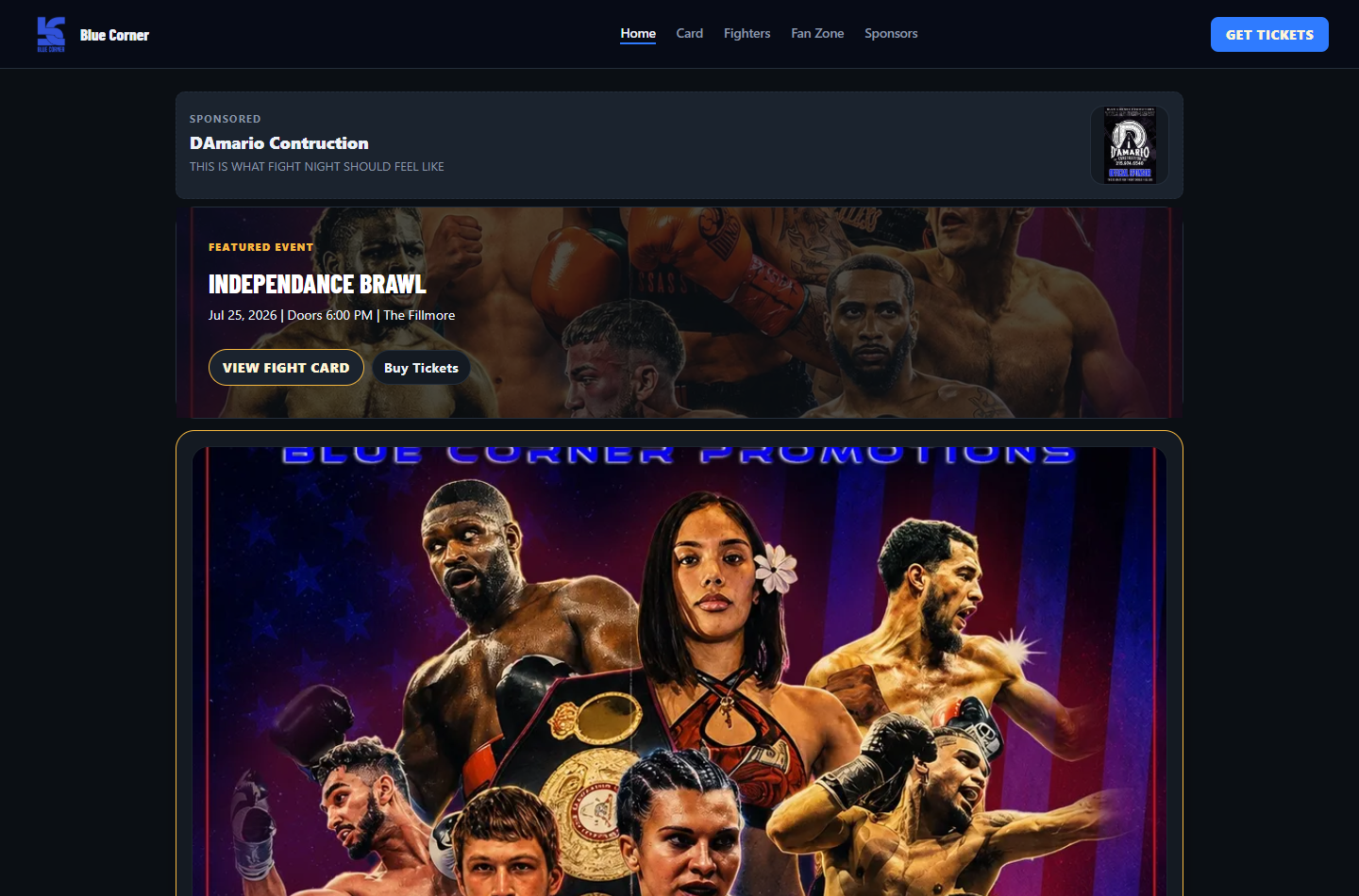 Screenshot of Blue Win Sky boxing events app