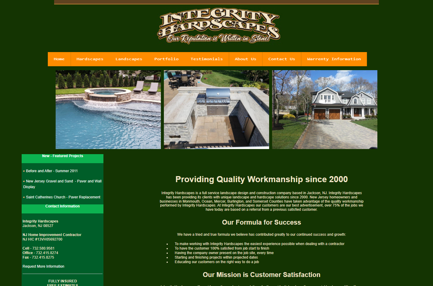Screenshot of Integrity Hardscapes website